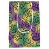 Mardi Gras Masks and Beads Doodle Art Style ミディアムペーパーバッグ (裏面)