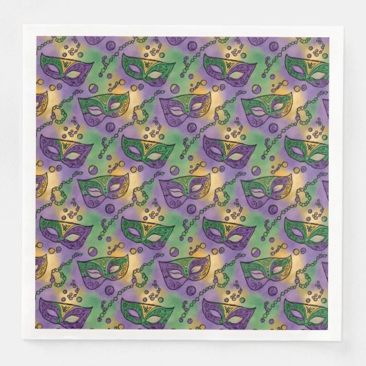 Mardi Gras Masks and Beads Purple Green Yellow (正面)