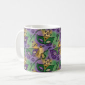 Mardi Gras Masks and Beads Purple Green Yellow コーヒーマグカップ (正面左)