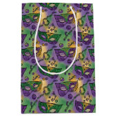 Mardi Gras Masks and Beads Purple Green Yellow ミディアムペーパーバッグ (正面)