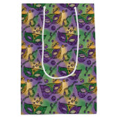 Mardi Gras Masks and Beads Purple Green Yellow ミディアムペーパーバッグ (裏面)