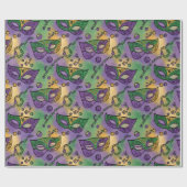 Mardi Gras Masks and Beads Purple Green Yellow ラッピングペーパー (フラット)