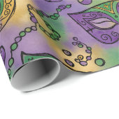 Mardi Gras Masks and Beads Purple Green Yellow ラッピングペーパー (ロールコーナー)