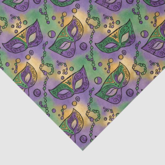 Mardi Gras Masks and Beads Purple Green Yellow 薄葉紙 (詳細)