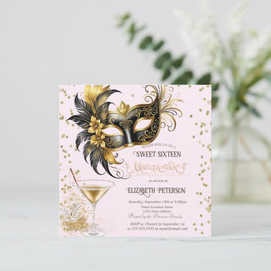 Mardi Gras Masque Diamonds Champagne Sweet 16   招待状 (スタンド正面)