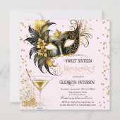 Mardi Gras Masque Diamonds Champagne Sweet 16 招待状 (正面)