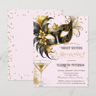 Mardi Gras Masque Diamonds Champagne Sweet 16 招待状