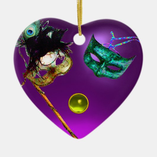 MARDI GRAS MASQUERADEパーティー、ジェムストーンズ セラミックオーナメント (正面)