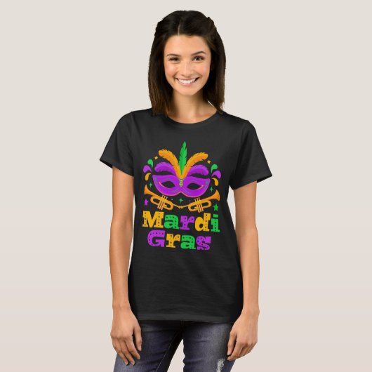 Mardi Gras Masquerade Mask Carnival Celebration Tシャツ (正面フル)