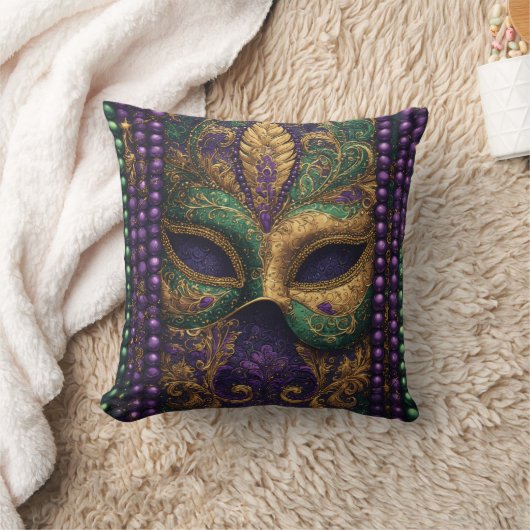 Mardi gras Masquerade Mask Gold Bead Fleur-de-Lis クッション (ブランケット)