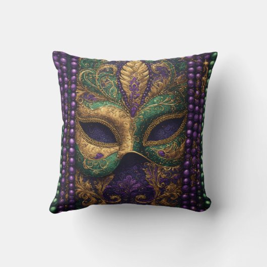 Mardi gras Masquerade Mask Gold Bead Fleur-de-Lis クッション (裏面)