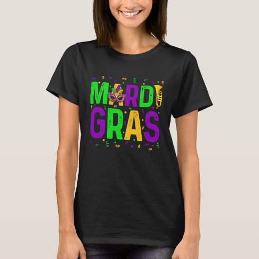 Mardi Gras Men Womens Cute Mask Mardi Gras Beads Tシャツ (正面)