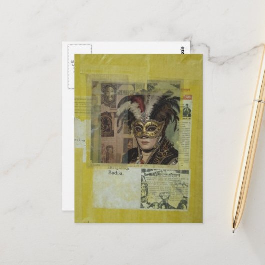 Mardi Gras Mixed Media Collage ポストカード (正面/裏面インサイチュ)