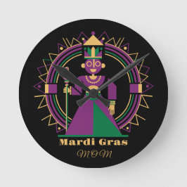 Mardi Gras Mom 2026 Queen ラウンド壁時計