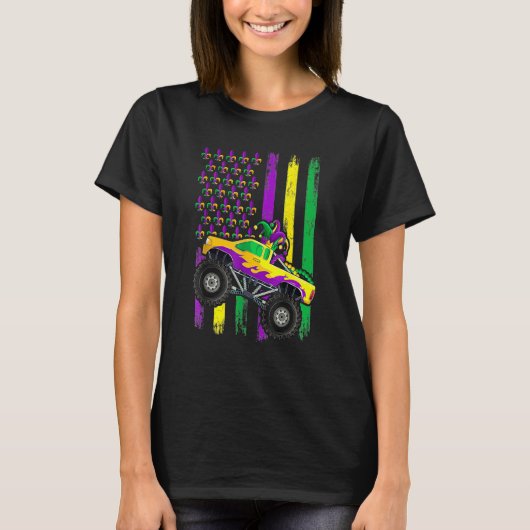 Mardi Gras Monster Truck Jester Beads Flag Shirt, Tシャツ (正面)