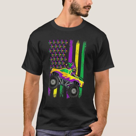 Mardi Gras Monster Truck Jester Beads Flag Shirt,  Tシャツ (正面)