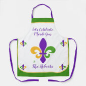 Mardi Gras NAME Green Gold Purple Fleur de Lis エプロン (正面)