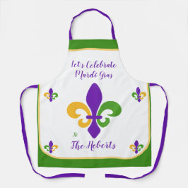 Mardi Gras NAME Green Gold Purple Fleur de Lis エプロン