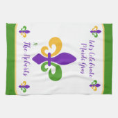 Mardi Gras NAME Green Gold Purple Fleur de Lis キッチンタオル (横)
