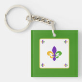 Mardi Gras NAME Green Gold Purple Fleur de Lis キーホルダー (正面)
