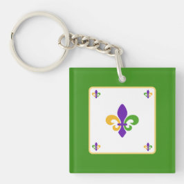 Mardi Gras NAME Green Gold Purple Fleur de Lis キーホルダー