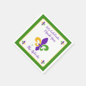 Mardi Gras NAME Green Gold Purple Fleur de Lis スタンダードカクテルナプキン (角)
