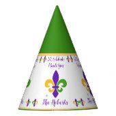 Mardi Gras NAME Green Gold Purple Fleur de Lis パーティーハット (正面)