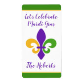 Mardi Gras NAME Green Gold Purple Fleur de Lis ラベル (正面)