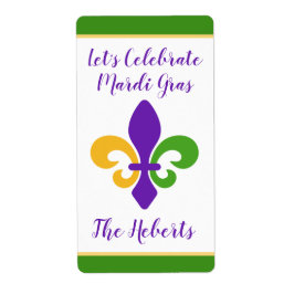 Mardi Gras NAME Green Gold Purple Fleur de Lis ラベル