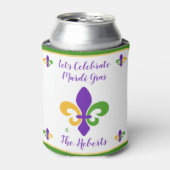 Mardi Gras NAME Green Gold Purple Fleur de Lis 缶クーラー (缶正面)