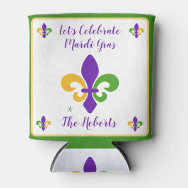 Mardi Gras NAME Green Gold Purple Fleur de Lis 缶クーラー
