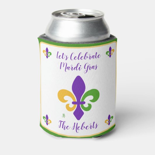 Mardi Gras NAME Green Gold Purple Fleur de Lis 缶クーラー (缶裏面)