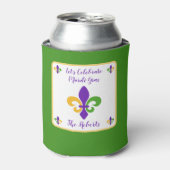 Mardi Gras NAME Green Gold Purple Fleur de Lis 缶クーラー (缶正面)