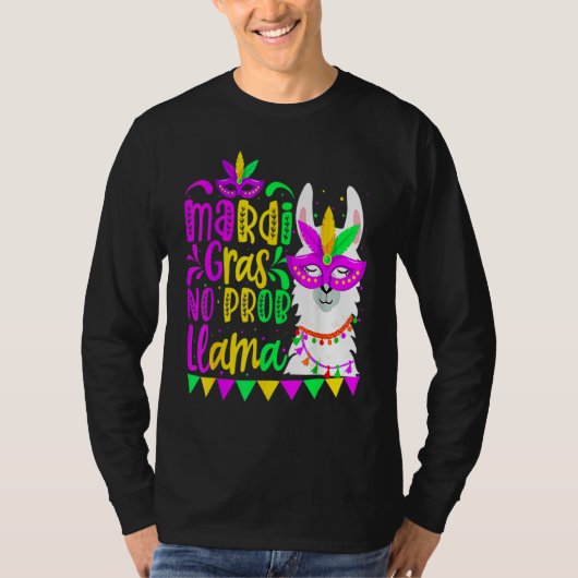 Mardi Gras No Prob Llama Alpaca Funny Carnival Cos Tシャツ (正面)