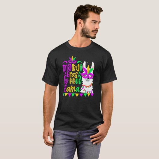 Mardi Gras No Prob Llama Alpaca Funny Carnival Cos Tシャツ (正面フル)