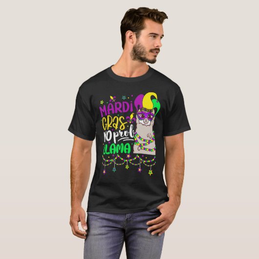 Mardi Gras No Prob Llama Alpaca Funny Carnival Cos Tシャツ (正面フル)