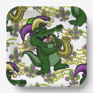 Mardi Gras Paper Plate-NOLA Gator ペーパープレート