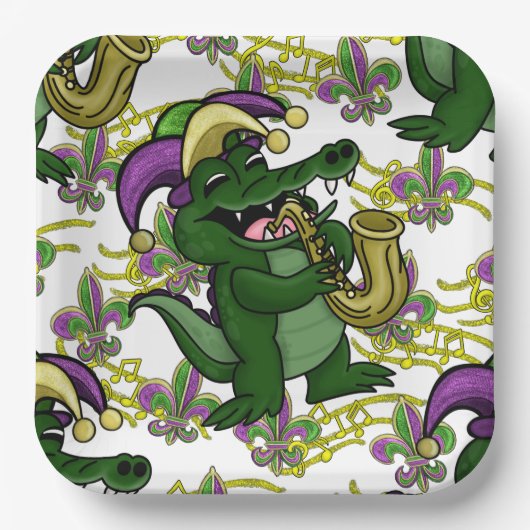 Mardi Gras Paper Plate-NOLA Gator ペーパープレート (正面)