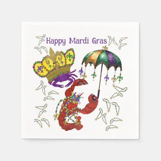 Mardi Gras party crawfish and crab fetstiv napkins スタンダードカクテルナプキン (正面)