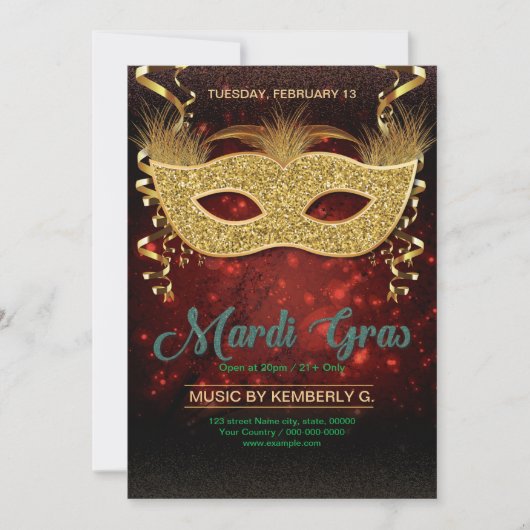 Mardi Gras Party Flyer Template  招待状 (正面)