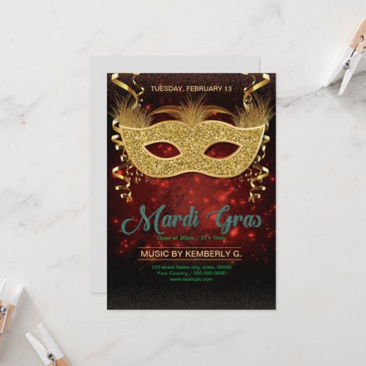 Mardi Gras Party Flyer Template  招待状 (正面/裏面インサイチュ)