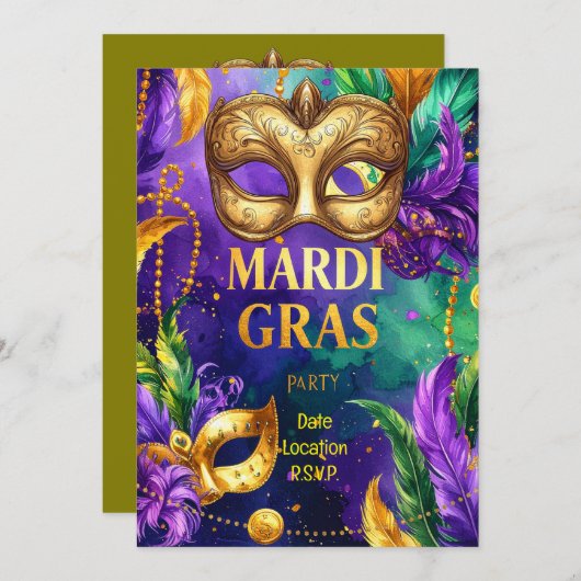 Mardi Gras Party – Let the Good Times Roll 招待状 (正面/裏面)