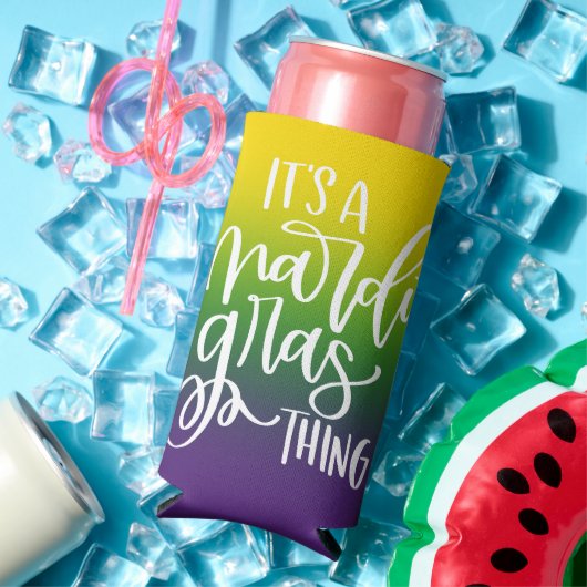 Mardi Gras Party Text Design Ombre Background スリム缶クーラー (インサイチュ 夏)