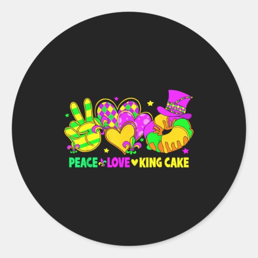 Mardi Gras Peace Love King Cake Funny Party Carniv ラウンドシール (正面)