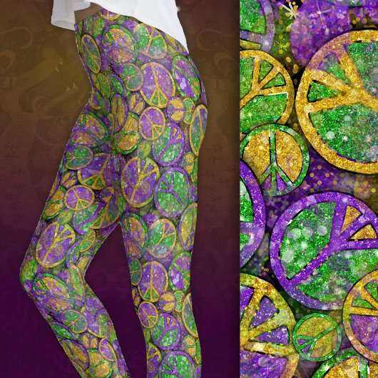Mardi Gras Peace Signs in Purple Green and Gold レギンス