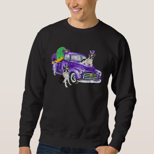Mardi Gras Pickup Truck Boston Terrier スウェットシャツ (正面)