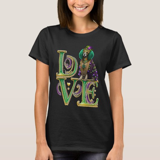 Mardi Gras Poodle Word LOVE Masquerade Tシャツ (正面)