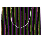 Mardi Gras Purple Green Black Faux Gold Stripes ラージペーパーバッグ (正面)