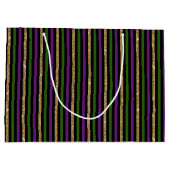 Mardi Gras Purple Green Black Faux Gold Stripes ラージペーパーバッグ (裏面)