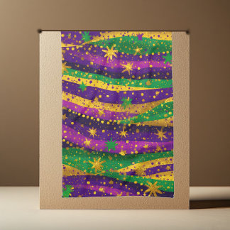 Mardi gras Purple Green Gold Stars Stripes Vibrant キッチンタオル